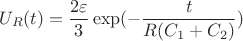 $$U_R(t)=\frac{2\varepsilon}{3}\exp(-\frac{t}{R(C_1+C_2)})$$
