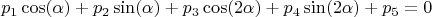$$p_1 \cos(\alpha) + p_2 \sin(\alpha) + p_3 \cos(2\alpha) + p_4 \sin(2\alpha) + p_5=0$$