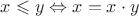 $x \leqslant y \Leftrightarrow x = x \cdot y$