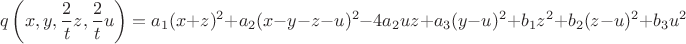 $$q\left( x,y,\dfrac 2tz,\dfrac 2tu\right) =a_1(x+z)^2+a_2(x-y-z-u)^2-4a_2uz+a_3(y-u)^2+b_1z^2+b_2(z-u)^2+b_3u^2$$