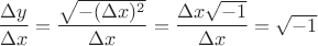 $\dfrac{\Delta y}{\Delta x} = \dfrac{\sqrt{-(\Delta x)^2}}{\Delta x} = \dfrac{\Delta x \sqrt{-1}}{\Delta x} = \sqrt{-1}$