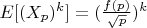 $E[(X_p)^k]=(\frac {f(p)}{\sqrt{p}})^{k}$