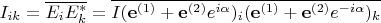 $I_{ik}=\overline{E_iE^*_k}=\overline{I(\mathbf{e}^{(1)}+\mathbf{e}^{(2)}e^{i\alpha})_i(\mathbf{e}^{(1)}+\mathbf{e}^{(2)}e^{-i\alpha})_k}$