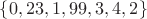 $\{0, 23, 1, 99, 3, 4, 2\}$