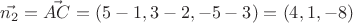 $$ \vec{n_2} = \vec{AC} = (5-1,3-2,-5-3) = (4,1,-8) $$ $$ \vec{n_2} = \vec{AC} = (5-1,3-2,-5-3) = (4,1,-8) $$
