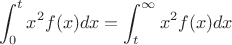 $$\int_0^tx^2f(x)dx=\int_t^{\infty} x^2f(x)dx$$