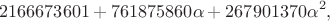 $$2166673601+761875860\alpha+267901370\alpha^2,$$