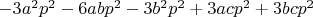 $-3 a^2 p^2-6 a b p^2-3 b^2 p^2+3 a c p^2+3 b c p^2$