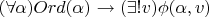 $(\forall \alpha) Ord(\alpha)\to (\exists! v) \phi(\alpha,v)$