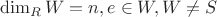 $$
\operatorname{dim}_RW =n, e\in W, W\neq S
$$