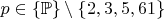 $p\in \{\mathbb P\}\setminus\{2,3,5,61\}$