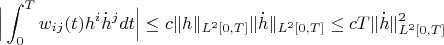 $$\Big|\int_0^Tw_{ij}(t)h^i\dot h^jdt\Big|\le c\|h\|_{L^2[0,T]}\|\dot h\|_{L^2[0,T]}\le c T\|\dot h\|_{L^2[0,T]}^2$$