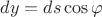 $dy=ds\cos\varphi$