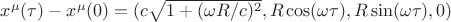 $x^{\mu}(\tau)-x^{\mu}(0)=(c\sqrt{1+(\omega R/c)^2}, R \cos(\omega \tau), R \sin(\omega \tau), 0)$