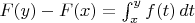 $F(y)-F(x)=\int_x^y f(t)\,dt$