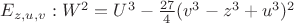 $E_{z,u,v}: W^2=U^3-\frac{27}{4}(v^3-z^3+u^3)^2$