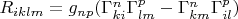 $R_{iklm}=g_{np}(\Gamma^n_{ki}\Gamma^p_{lm}-\Gamma^n_{km}\Gamma^p_{il})$