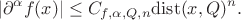 $$
|\partial^{\alpha}f(x)|\le C_{f,\alpha,Q,n}\mathrm{dist}(x,Q)^n.
$$