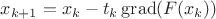 $x_{k+1}=x_{k}-t_{k}\operatorname{grad}(F(x_{k}))$