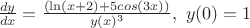 $\frac{dy}{dx} = \frac{(\ln(x+2)+5cos(3x))}{y(x)^3}, \ y(0)=1$ $\frac{dy}{dx} = \frac{(\ln(x+2)+5cos(3x))}{y(x)^3}, \ y(0)=1$