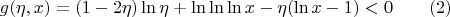 $$g(\eta ,x)=(1-2\eta )\ln {\eta }+\ln \ln \ln x-\eta (\ln x-1)<0 \qquad (2)$$