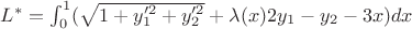 $L^{*}= \int_0^1 (\sqrt {1+y_1'^2+y_2'^2}+ \lambda(x) 2y_1-y_2-3x)dx$