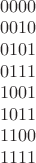 $\\0000\\0010\\0101\\0111\\1001\\1011\\1100\\1111$