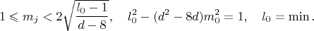 $$1 \leqslant m_j<2\sqrt{\frac{l_0-1}{d-8}}, \quad l_0^2-(d^2-8d)m_0^2=1, \quad l_0=\min. $$