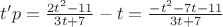 $t'p=\frac{2t^2-11}{3t+7}-t=\frac{-t^2-7t-11}{3t+7}$