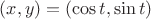 $(x,y) = (\cos{t},\sin{t})$
