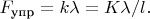 $F_{\text{упр}}=k\lambda=K\lambda/l.$
