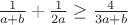 $\frac{1}{a+b}+\frac{1}{2a} \ge  \frac{4}{3a+b}$