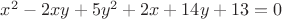 $\[x^2  - 2xy + 5y^2  + 2x + 14y + 13 = 0\]$