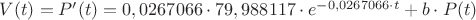$V(t) = P'(t) = 0,0267066 \cdot  79,988117 \cdot e ^ {- 0,0267066 \cdot  t   } + b \cdot P(t)  $