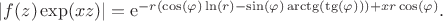 $|f(z)\exp(xz)|={{\rm e}^{-r \left( \cos \left( \varphi \right) \ln  \left( r \right) -
\sin \left( \varphi \right) \arctg \left( \tg \left( \varphi \right) 
 \right)  \right) +xr\cos \left( \varphi \right) }}.
$