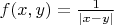 $f(x,y)=\frac1{|x-y|}$