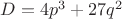 $D=4p^3+27q^2$