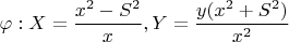 $$
{\varphi}: X=\frac{x^2-S^2}{x},Y=\frac{y(x^2+S^2)}{x^2}
$$