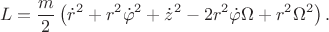 $$
L=\frac{m}{2}\left(\dot{r}^2+r^2\dot{\varphi}^2+\dot{z}^2-2r^2\dot{\varphi}\Omega+r^2\Omega^2\right).
$$
