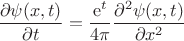 $$\frac{\partial \psi(x,t)}{\partial t}= \frac{\mathrm{e}^{t}}{4\pi}  \frac{\partial^2 \psi(x,t)}{\partial x^2}$$