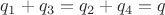 $q_1+q_3=q_2+q_4=q$