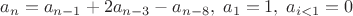 $a_n=a_{n-1}+2 a_{n-3}-a_{n-8},\; a_1=1,\; a_{i<1}=0$