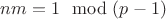 $nm = 1 \mod (p-1)$