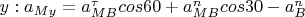 $y:a_{My}=a^{\tau}_{MB}cos60+a^{n}_{MB}cos30-a^{n}_B$