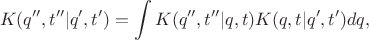 $$K(q'',t''|q',t')=\int K(q'',t''|q,t)K(q,t|q',t')dq,$$