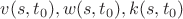 $v(s,t_0), w(s,t_0), k(s,t_0)$