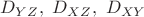 $D_{YZ}, \, \, D_{XZ}, \, \, D_{XY}$ $D_{YZ}, \, \, D_{XZ}, \, \, D_{XY}$
