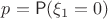 $p=\mathsf P(\xi_1=0)$