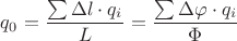 $q_0=\dfrac{\sum \Delta l \cdot q_i}{L}=\dfrac{\sum \Delta\varphi \cdot q_i}{\Phi}$