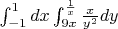 $\int_{-1}^{1}dx \int_{9x}^{\frac{1}{x}}\frac{x}{y^2}dy$